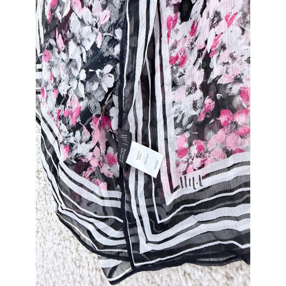 J Jill Silk Scarf Women Large Pink Grey Floral Striped Excellent Square 38"